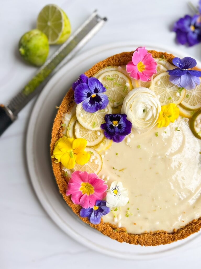 Key Lime Pie with Edible Flowers - DeSocio in the Kitchen