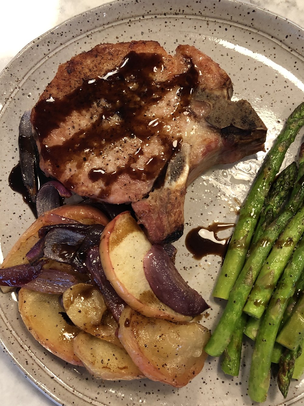 Apples Onions Healthy Pork Chop with asparagus