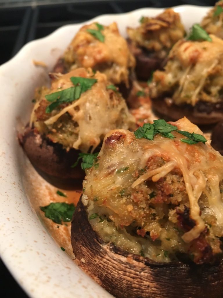 Close up of Crab Stuffed Mushrooms Caps