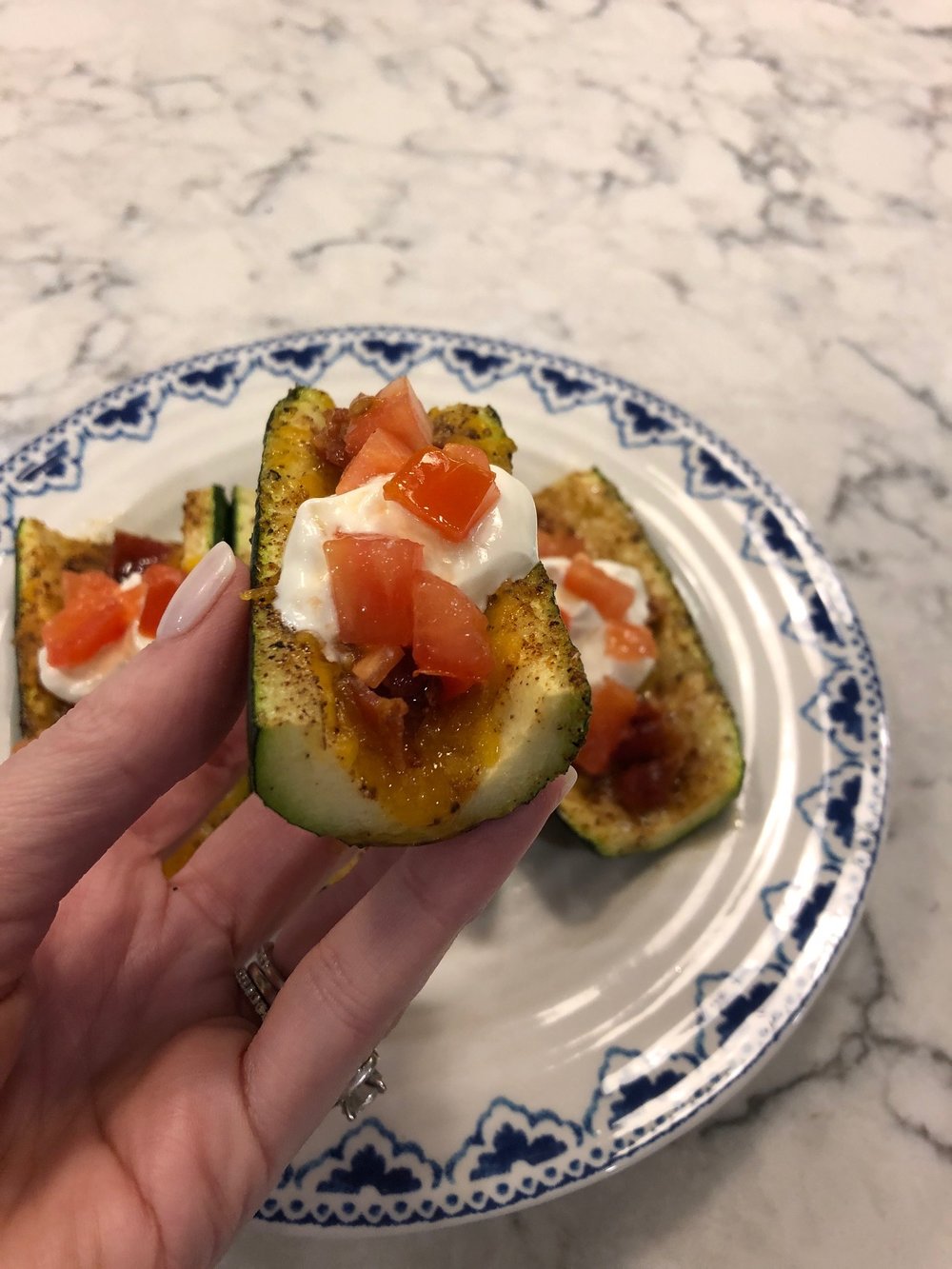 Step 4 - Add your favorite toppings. I added sour cream and diced tomatoes. Jalapenos, diced onion or chives would also be good options.