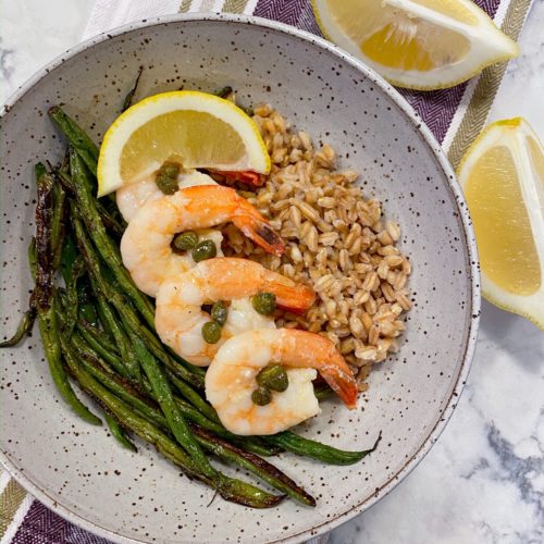 Healthy Lemon Caper Shrimp and Farro DeSocio in the Kitchen