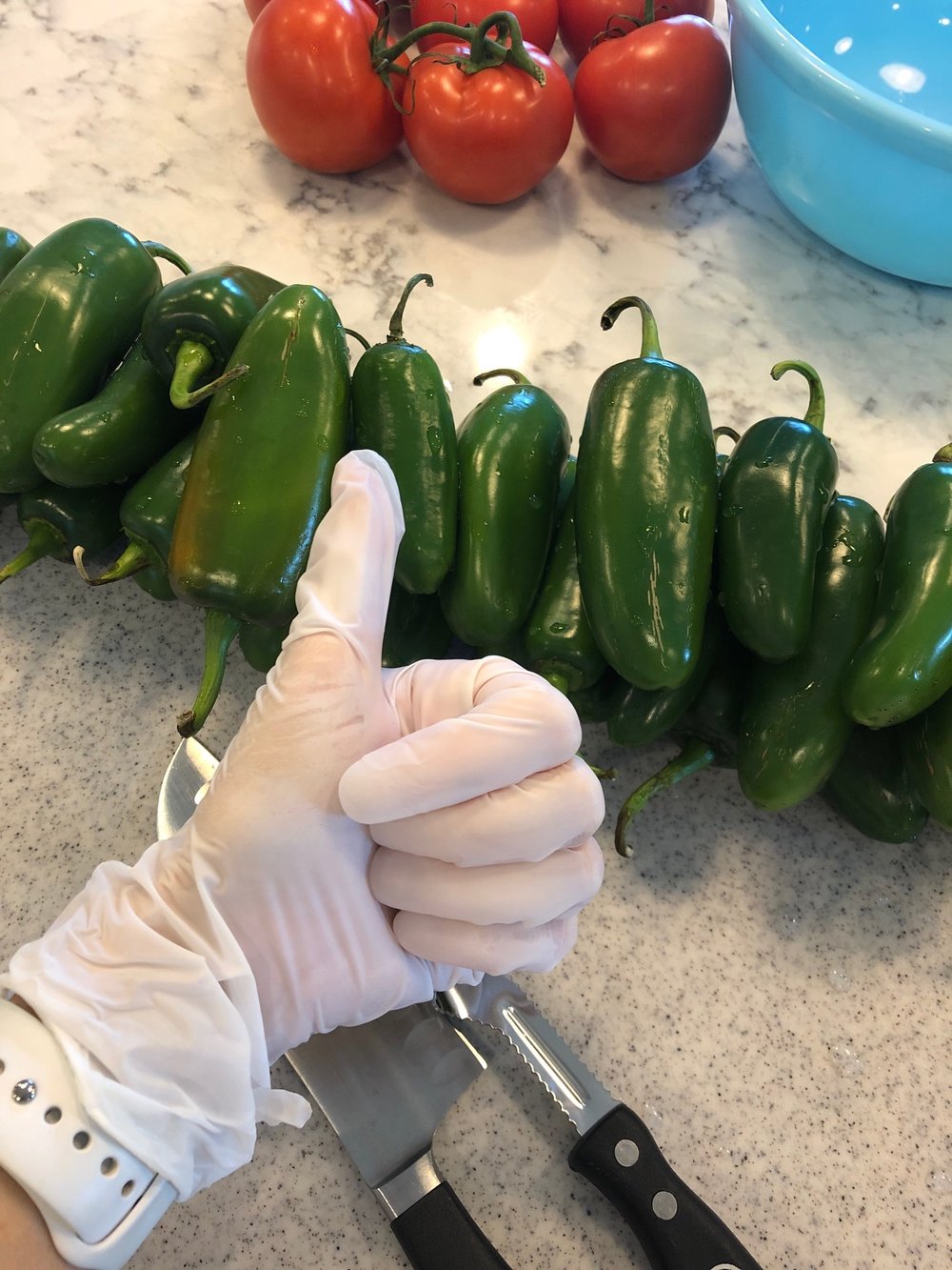 And don’t forget the rubber gloves! The last thing you want is hot pepper oil in your eye! :)