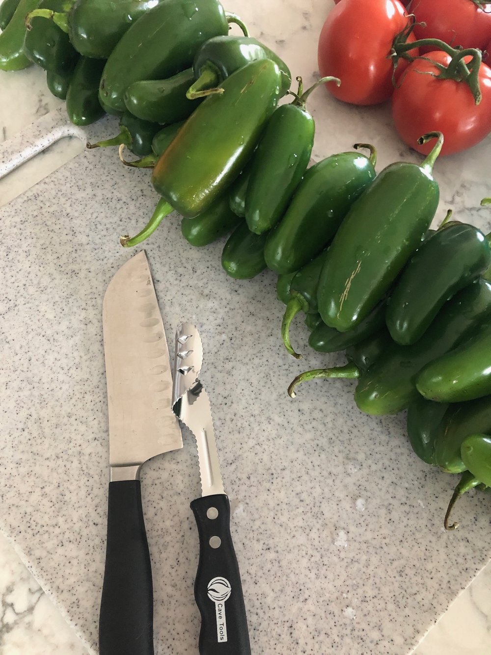 All the tools you need. Cutting board, knife and coring tool .