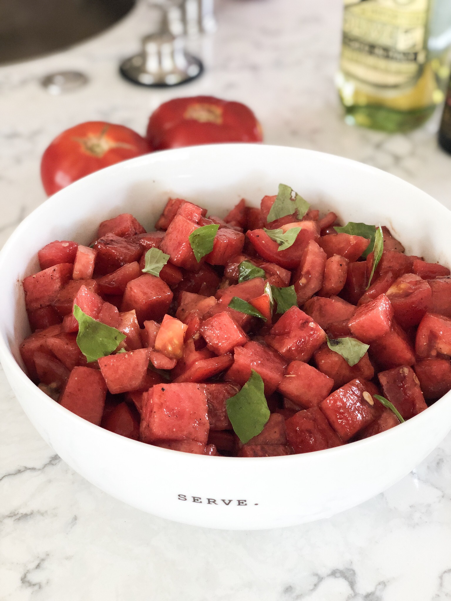 Watermelon and Tomato Basil Salad DeSocio in the Kitchen