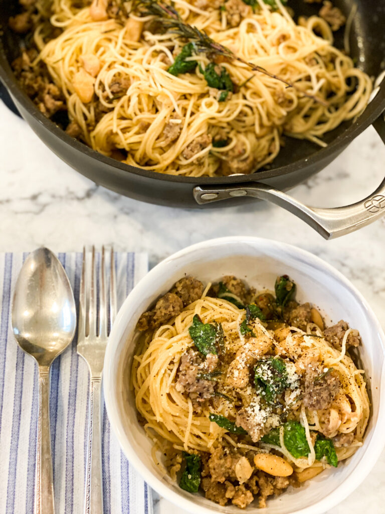 Pasta with Swiss Chard, sausage and beans_2