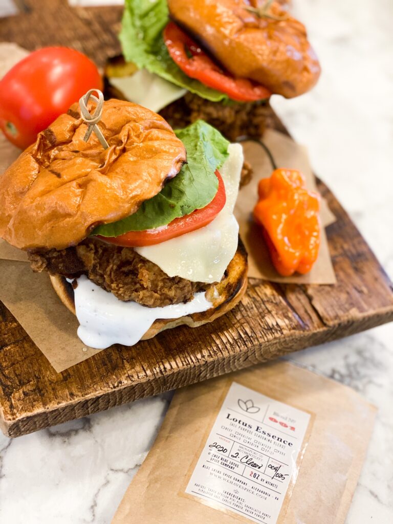 Very Best Fried Chicken with lettuce, tomato and ranch dressing dripping