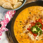 LOADED CHORIZO QUESO in a cast iron skillet