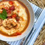 Sauteed shrimp with tomatoes, onions and