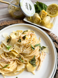 Lemon artichoke pesto pasta basil